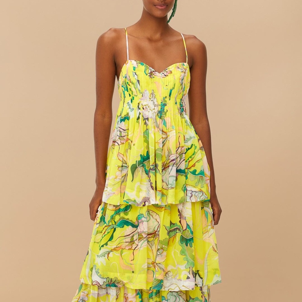 NWT! Farm Rio Floral Yellow Maxi Dress